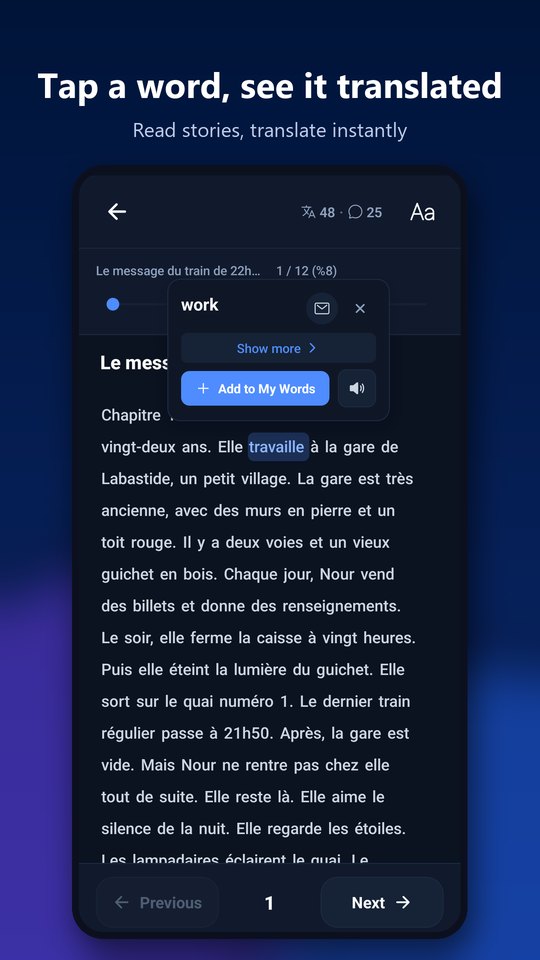 Tap a word while reading