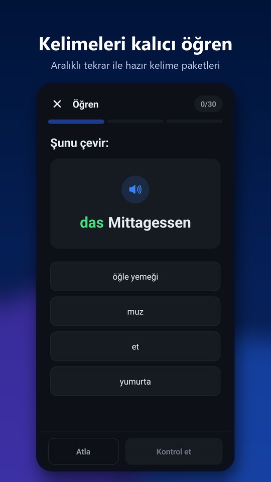 Ezber modunda kelime kartları